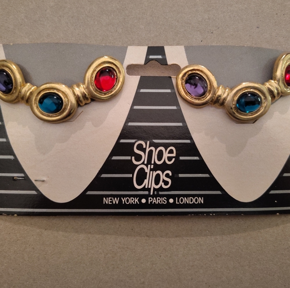 Vintage Goldtone Shoe Clips with Multicolor Embellishments